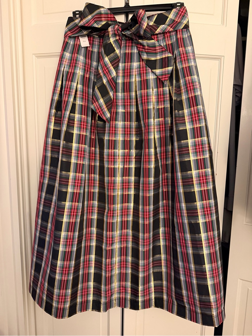 Talbots Black Multi Plaid Midi Skirt with Bow Waist